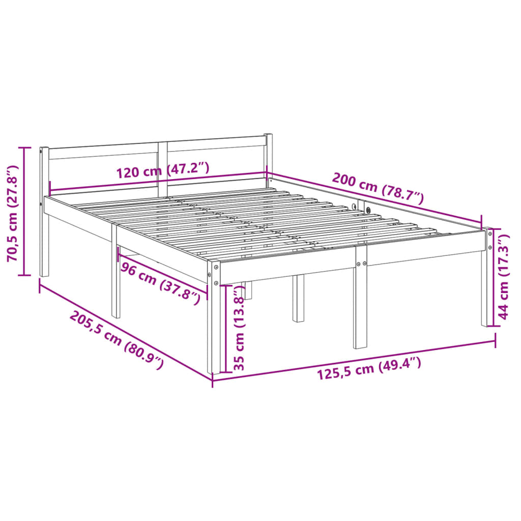 Senior Bed without Mattress 120x200cm Solid Wood Pine
