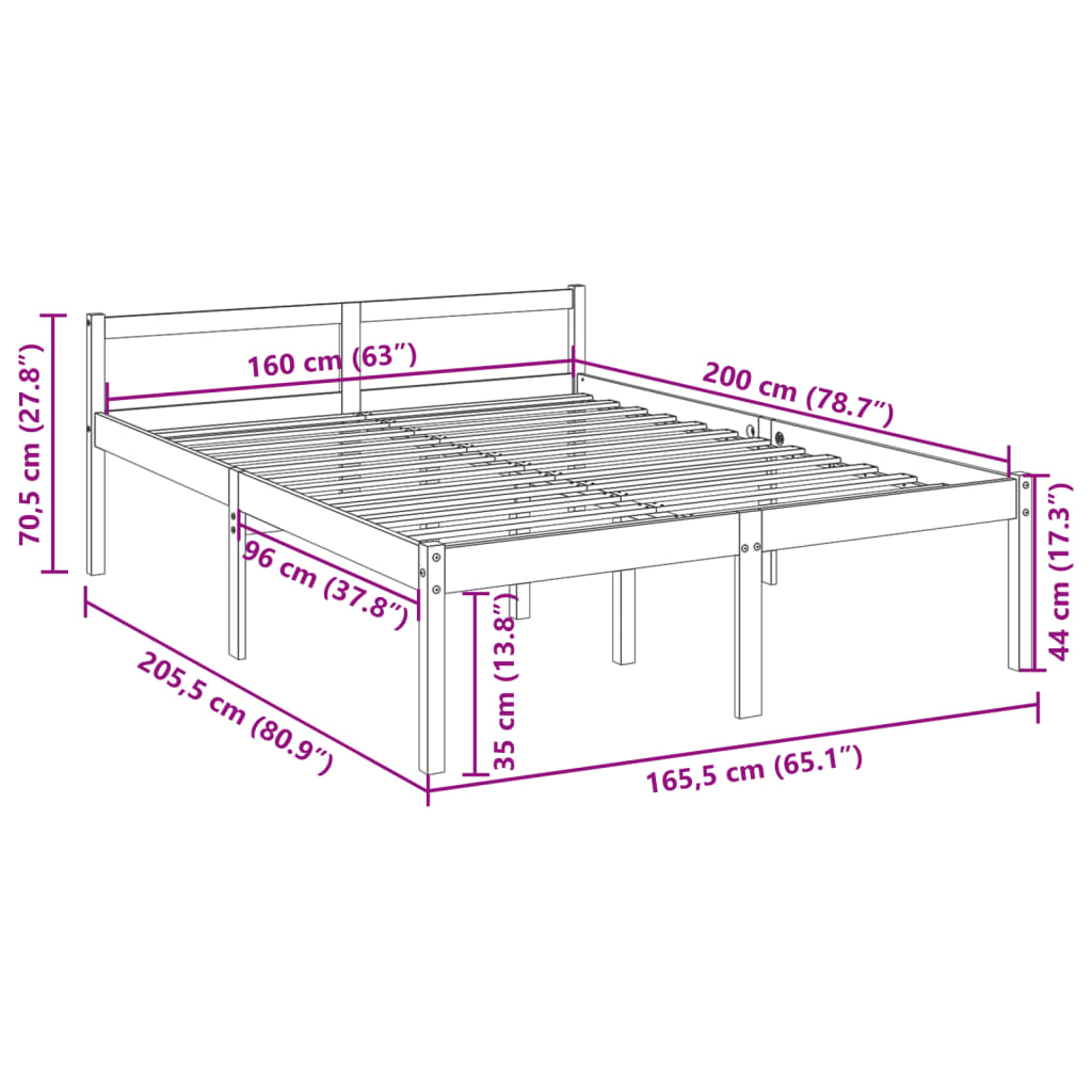 Bed Frame | White | Solid pine wood, Plywood | 160 x 200 cm | Bed Frame