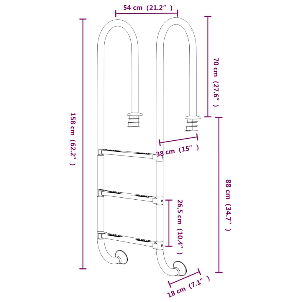 Pool Ladder 54x38x158 cm 304 Stainless Steel
