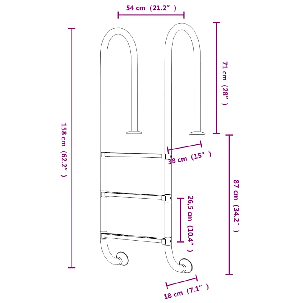 Pool Ladder 54x38x158 cm 304 Stainless Steel
