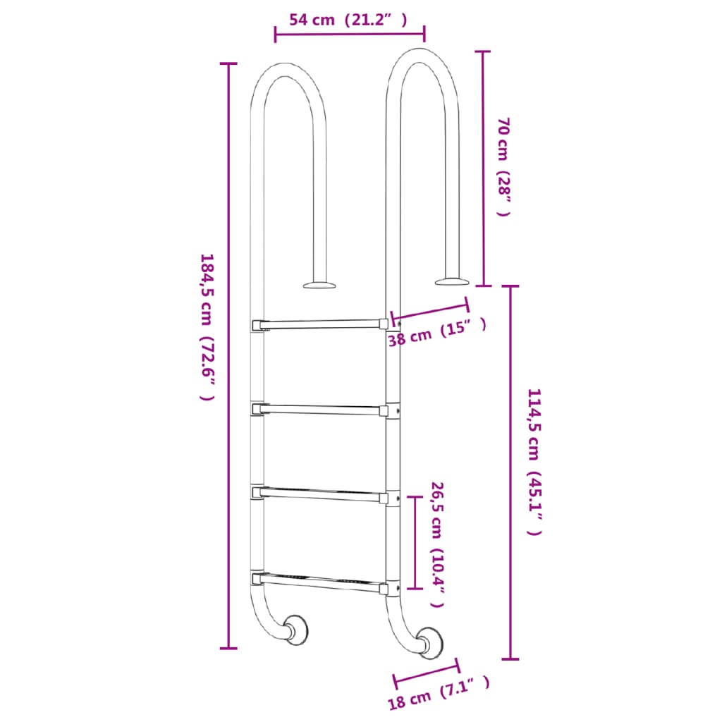 Pool Ladder 54x38x184.5 cm 304 Stainless Steel