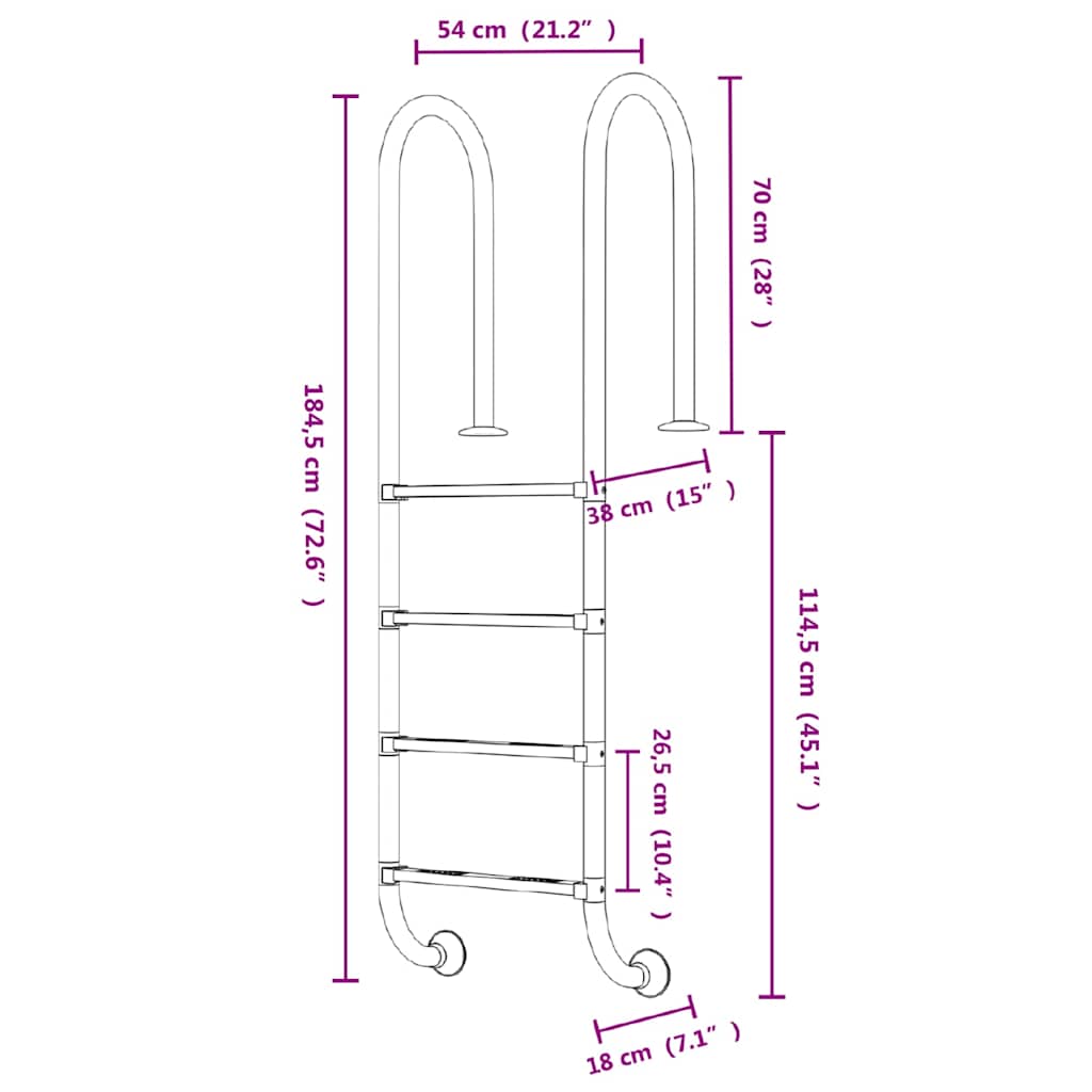 Pool Ladder 54x38x184,5 cm 304 Stainless Steel