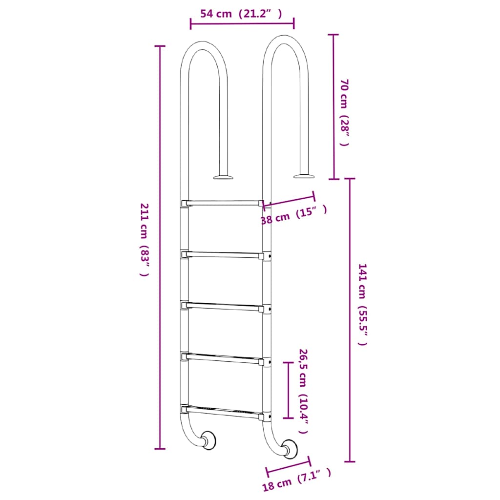 Pool Ladder 54x38x211 cm 304 Stainless Steel