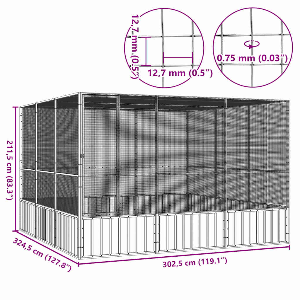 Bird Cage Grey 302,5x324,5x211,5 cm Galvanised Steel