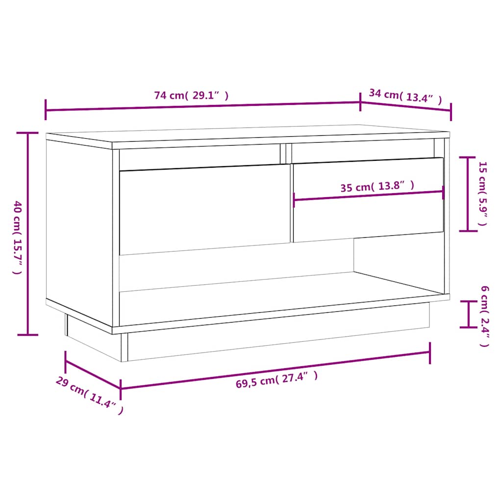 TV Cabinet Black 74x34x40 cm Solid Wood Pine