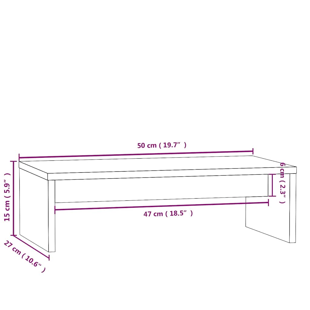 Monitor Stand White 50x27x15 cm Solid Wood Pine