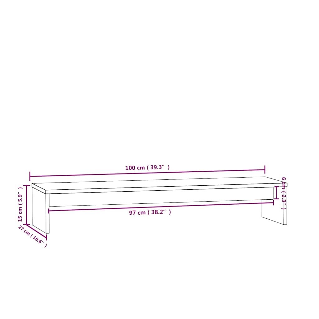 813930 vidaXL Monitor Stand White 100x27x15 cm Solid Wood Pine