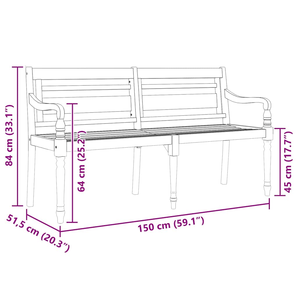 Batavia Bench 150 cm Solid Wood Teak