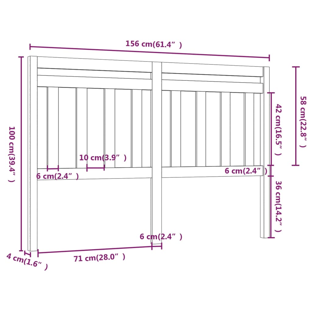 Bed Headboard 156x4x100 cm Solid Wood Pine