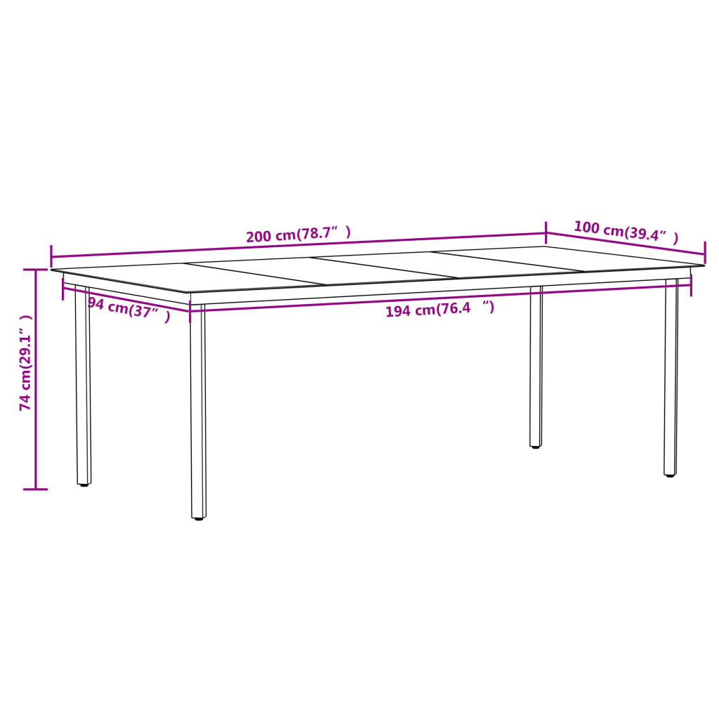 Dining Set | Black | Powder-coated steel, tempered glass, cotton rope