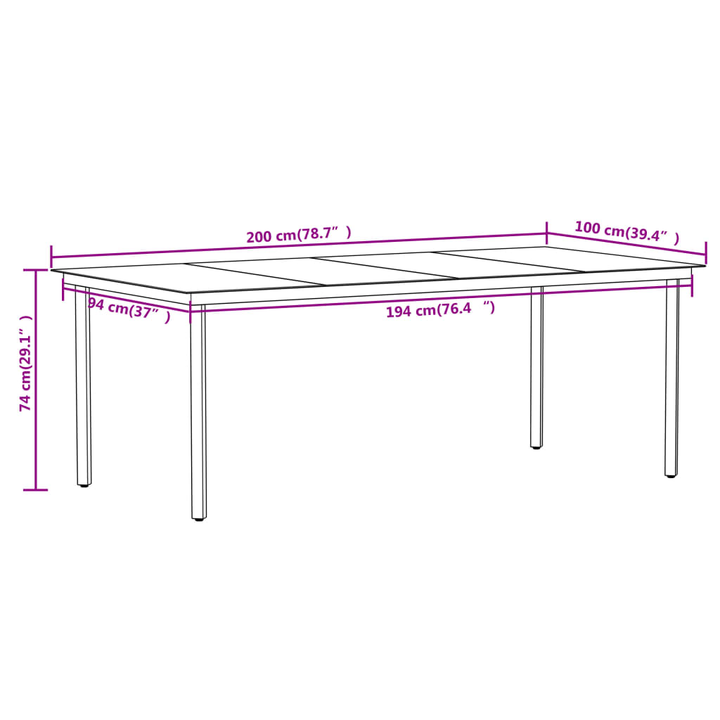 Dining Set | Black | Powder-coated steel, PVC rattan, glass | Large