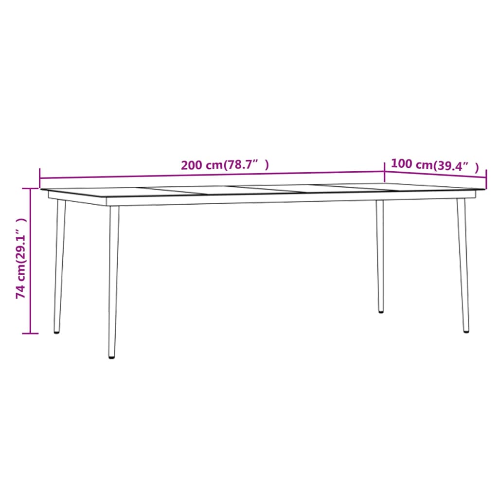 Garden Dining Set | Black | PE rattan, powder-coated steel, glass | Large