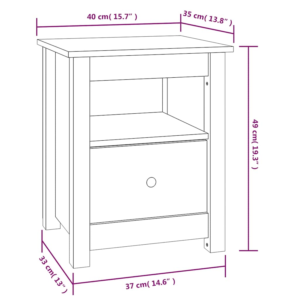 Bedside Cabinet White 40x35x49 cm Solid Wood Pine