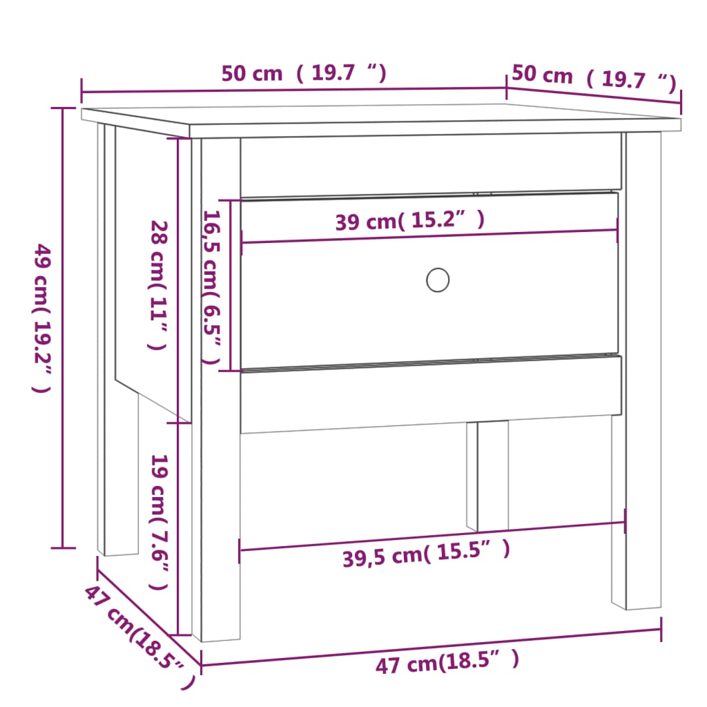 Side Table Grey 50x50x49 cm Solid Wood Pine