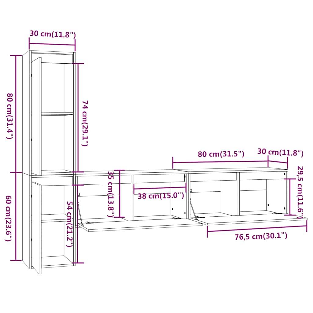 TV Cabinets 4 pcs White Solid Wood Pine
