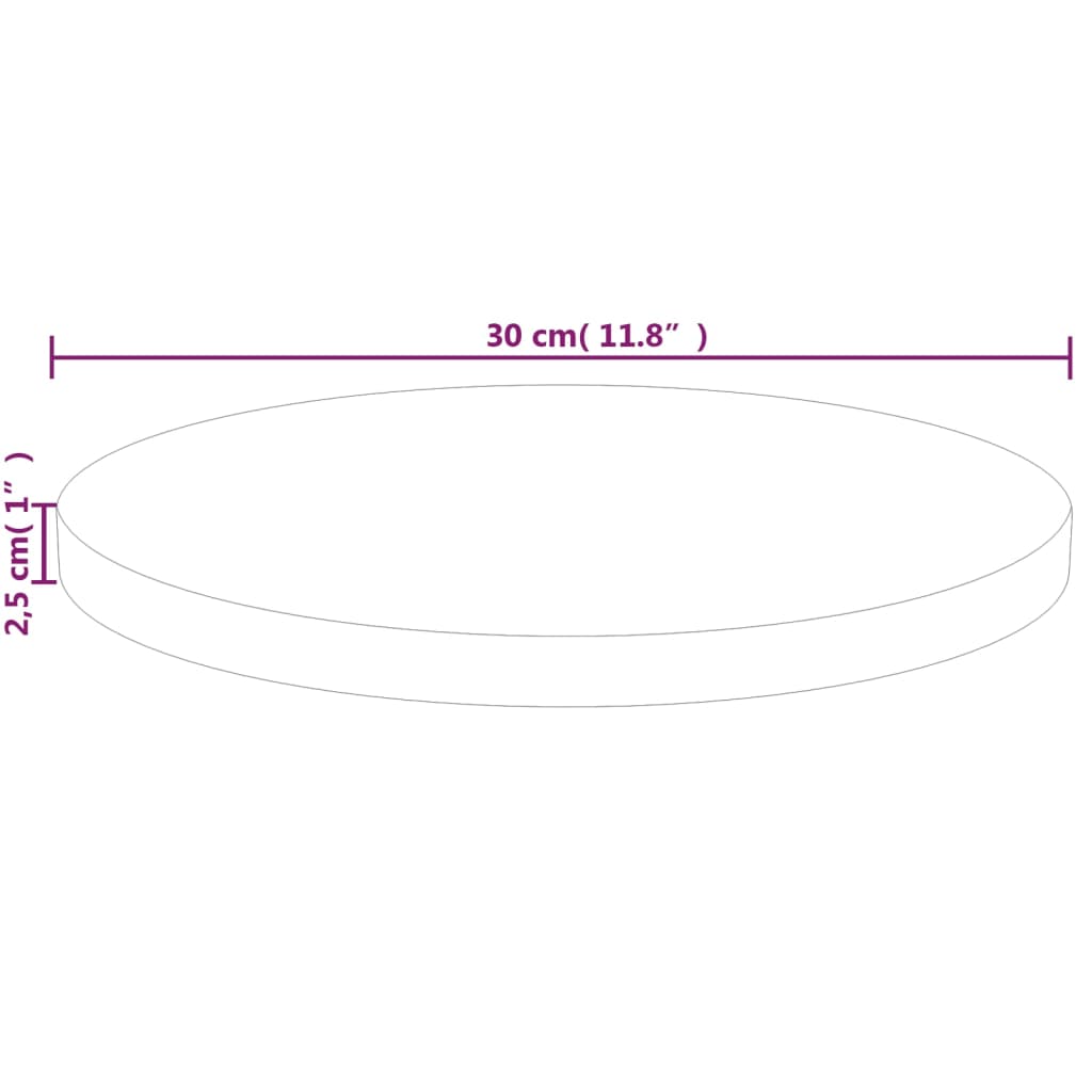 Round Table Top Ø30x2.5 cm Untreated Solid Wood Oak