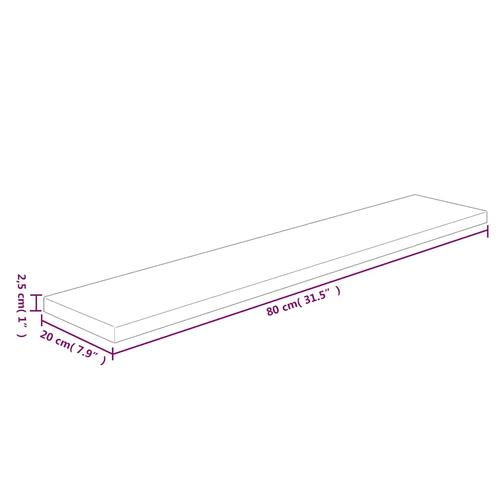 Shelf Board 80x20x2,5 cm Untreated Solid Wood Oak