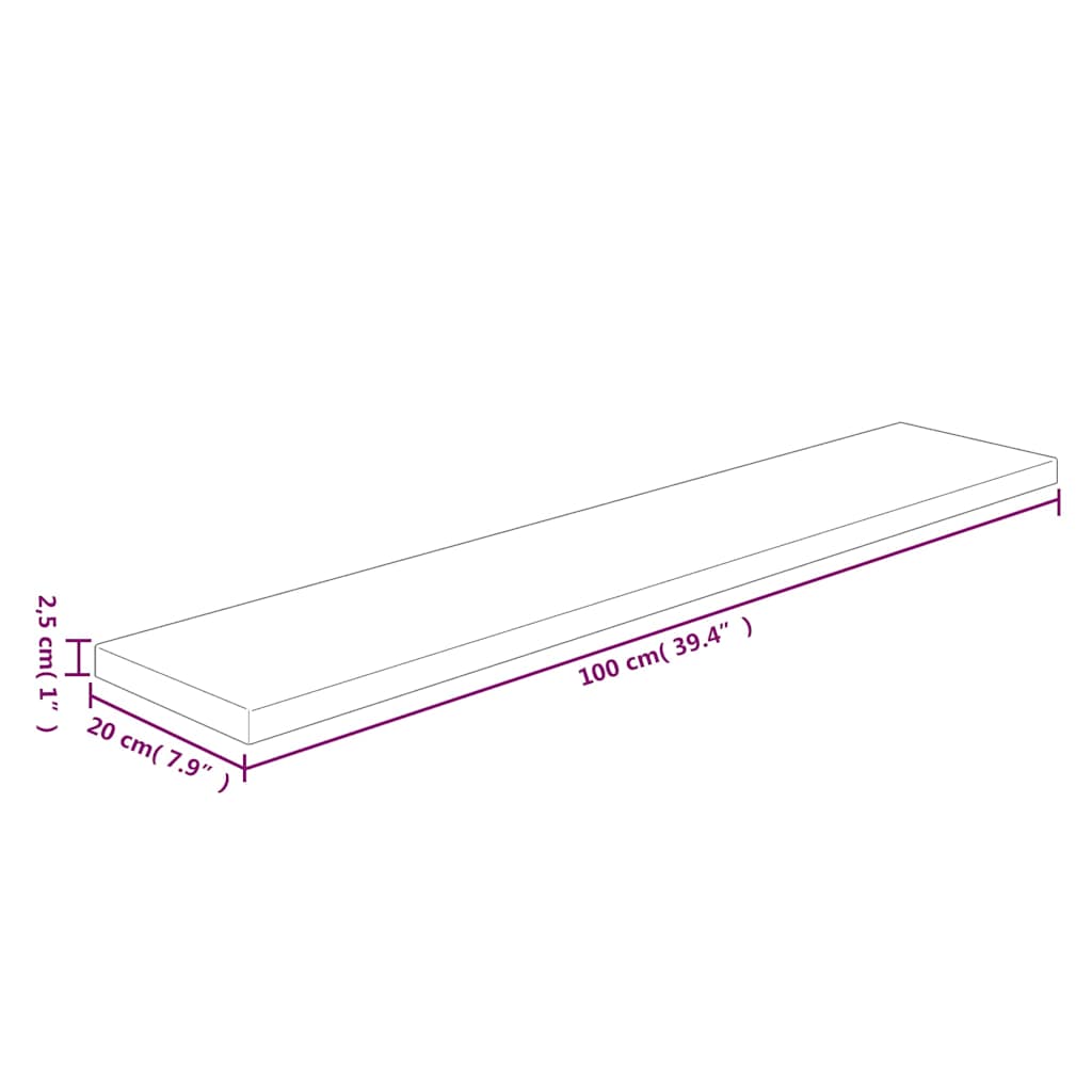 Shelf Board 100x20x2,5 cm Untreated Solid Wood Oak
