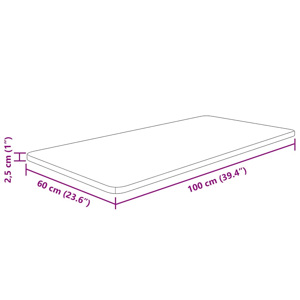 Bathroom Countertop 100x60x2.5 cm Untreated Solid Wood