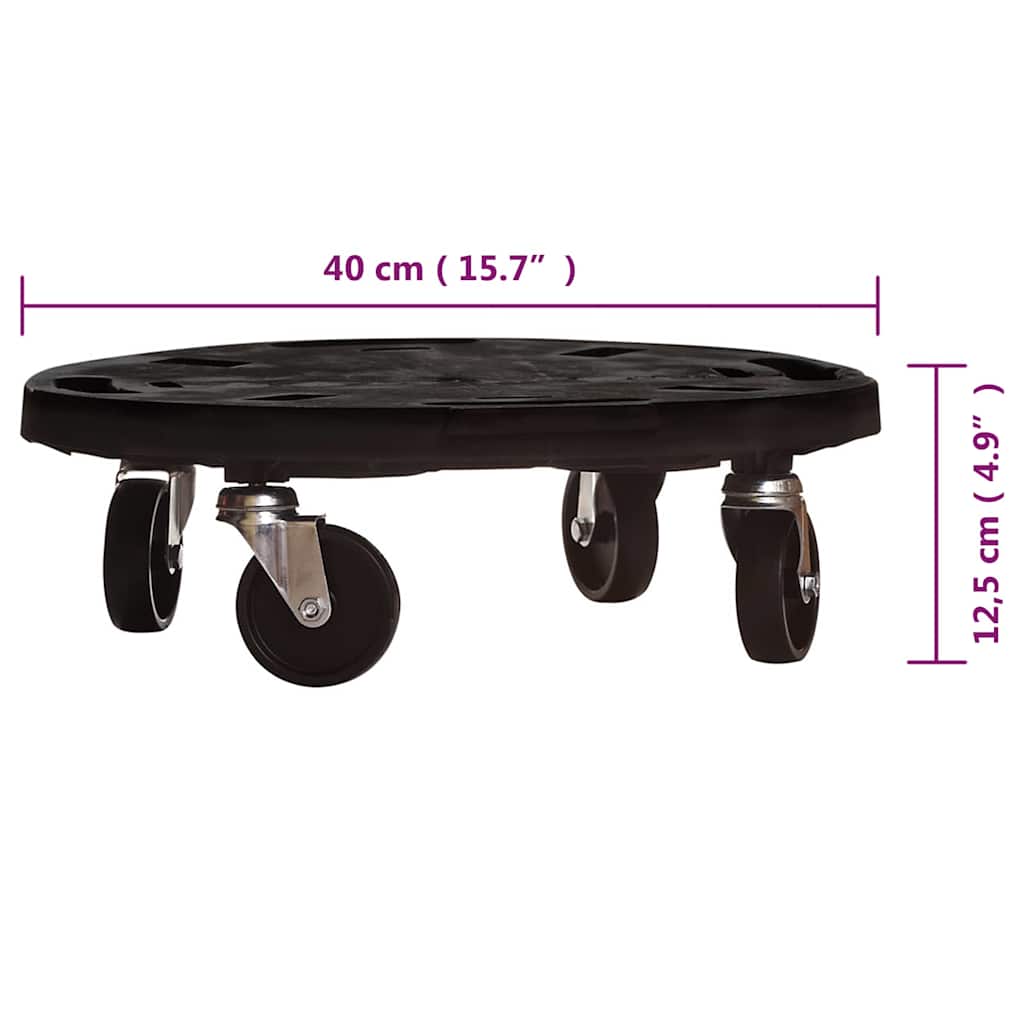 151830 vidaXL Plant Trolley with Wheels Diameter 40 cm Black 275 kg
