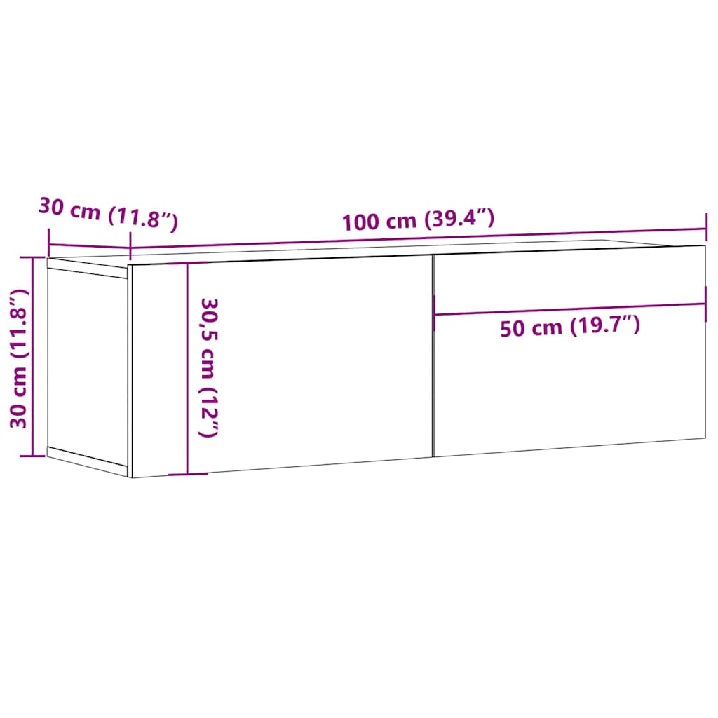 815096 vidaXL TV Wall Cabinet Smoked Oak 100x30x30 cm Engineered Wood