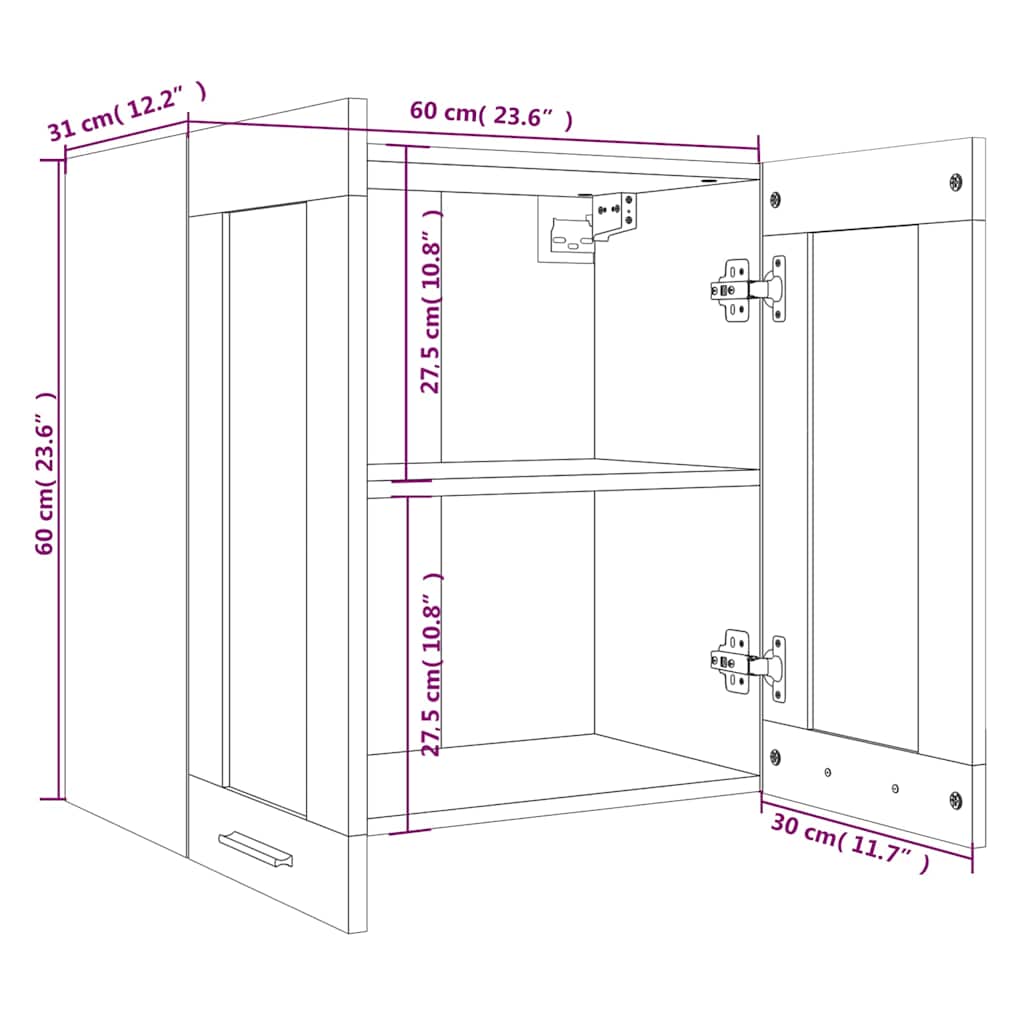 Hanging Glass Cabinet "Lyon" Grey Sonoma 60x31x60 cm