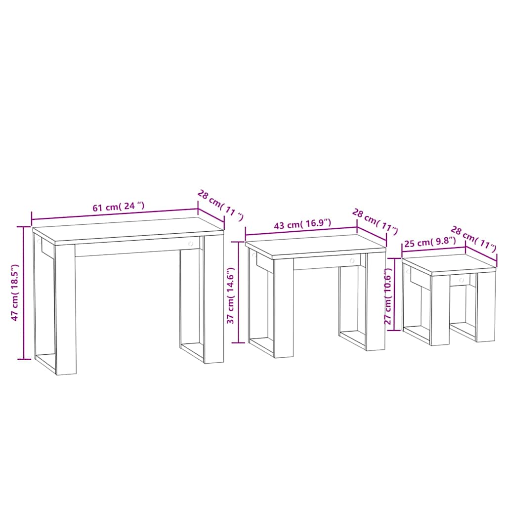 815222 vidaXL Nesting Tables 3 pcs Smoked Oak Engineered Wood