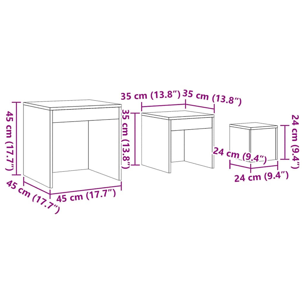 815225 vidaXL Nesting Tables 3 pcs Smoked Oak Engineered Wood