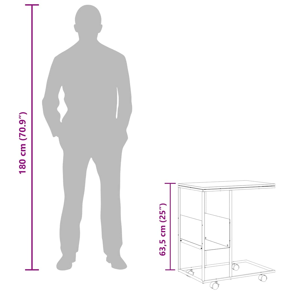 Side Table with Wheels White 55x36x63,5 cm Engineered Wood