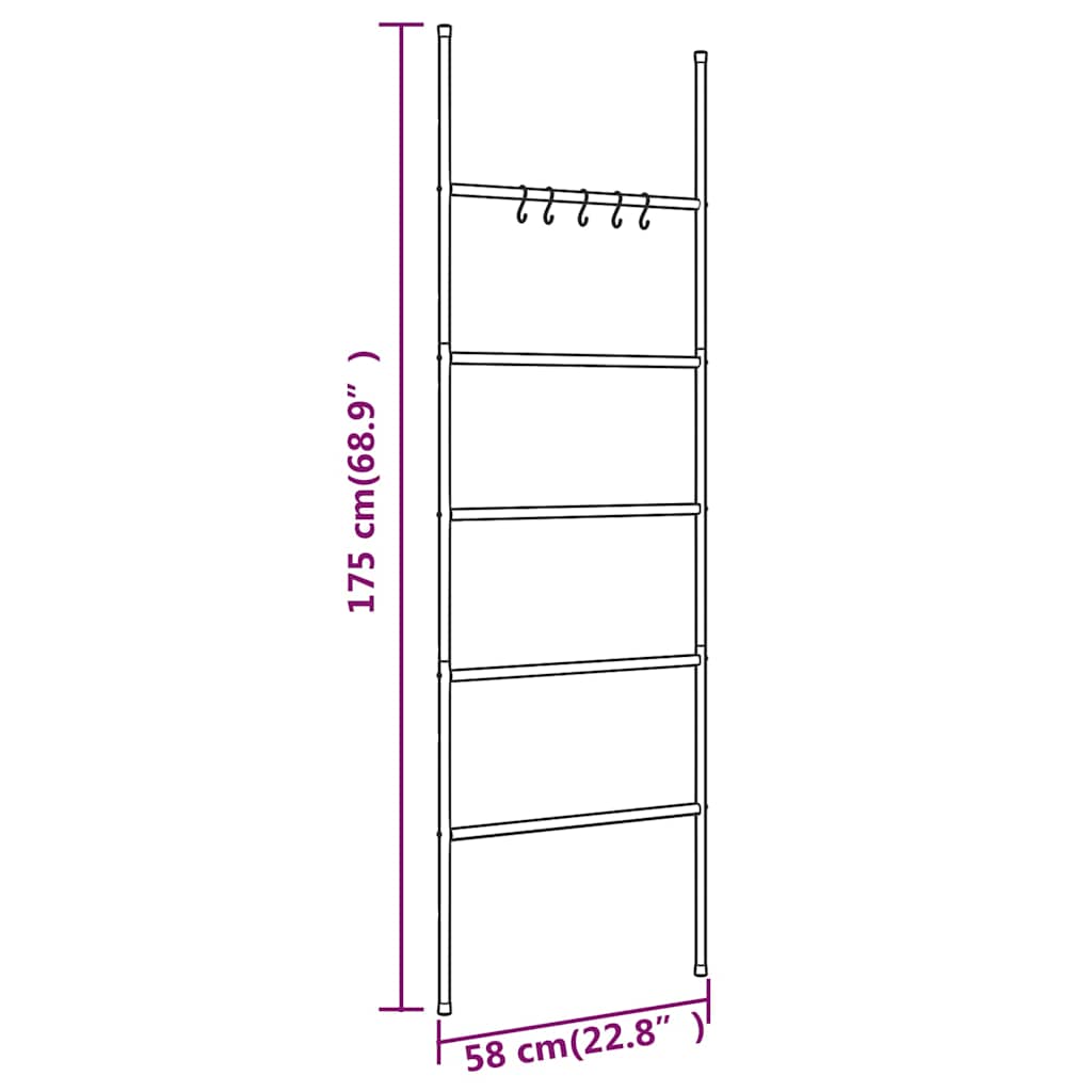 343114 vidaXL Towel Rack Ladder with 5 Tiers Black 58x175 cm Iron