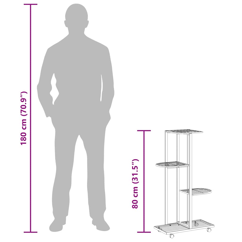 4-Floor Flower Stand with Wheels 44x23x80 cm White Iron
