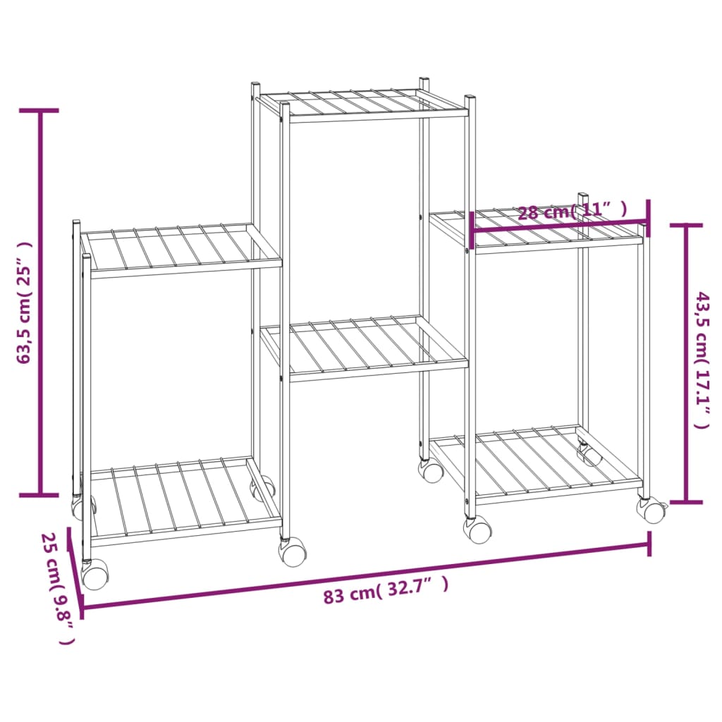 Flower Stand with Wheels 83x25x63,5 cm Black Iron
