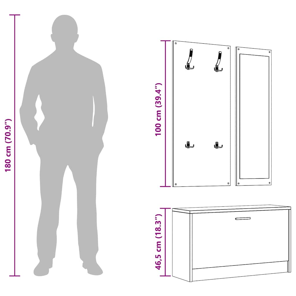 3-in-1 Shoe Cabinet Set Black Engineered Wood