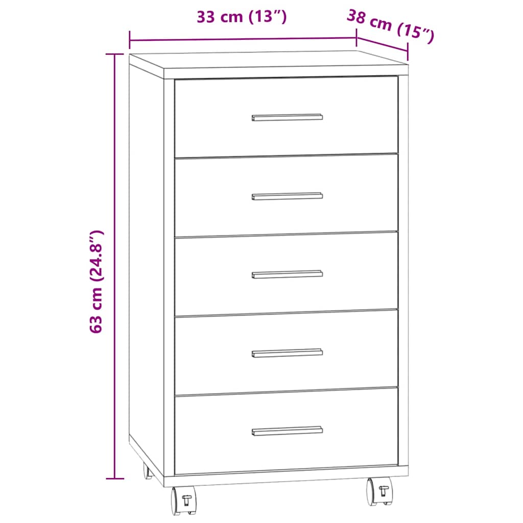 Drawer Cabinet with Castors Smoked Oak Engineered Wood