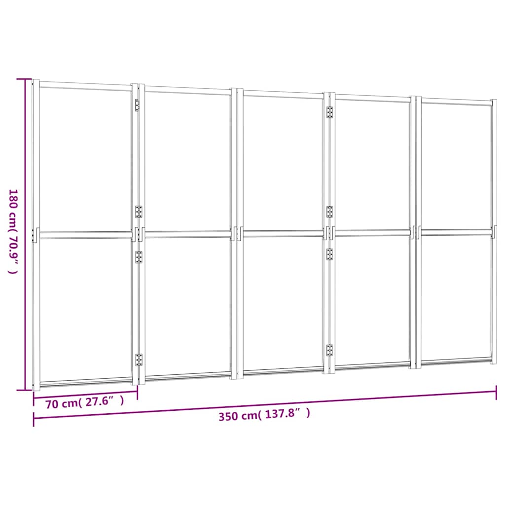 5-Panel Room Divider Black 350x180 cm