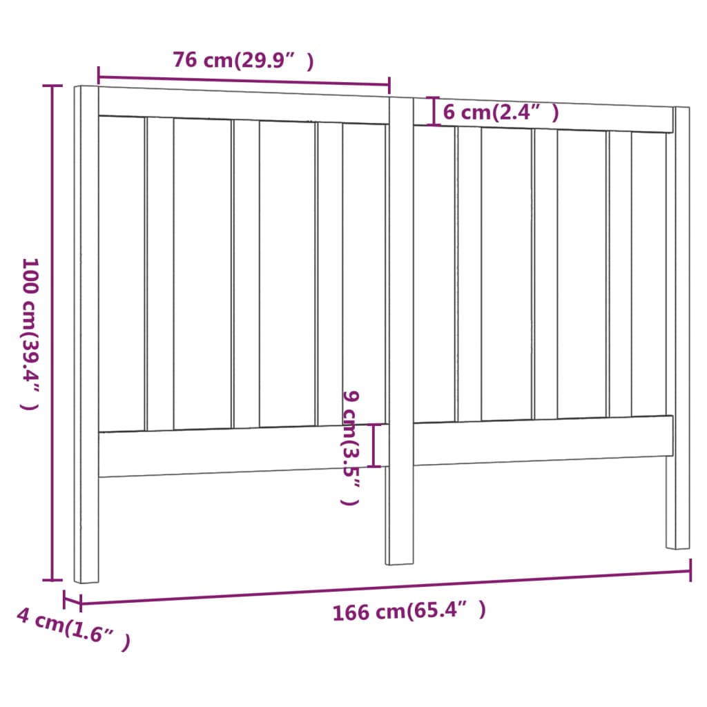 Bed Headboard Black 166x4x100 cm Solid Wood Pine