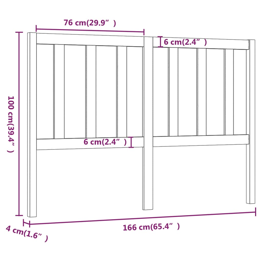 Bed Headboard Black 166x4x100 cm Solid Wood Pine