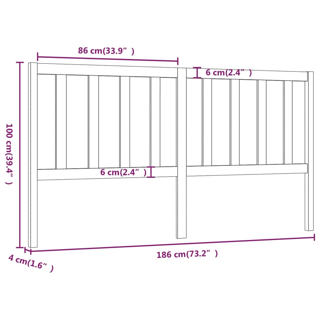 Bed Headboard | Black | Solid pine wood | 186x4x100 cm | Bed Headboard