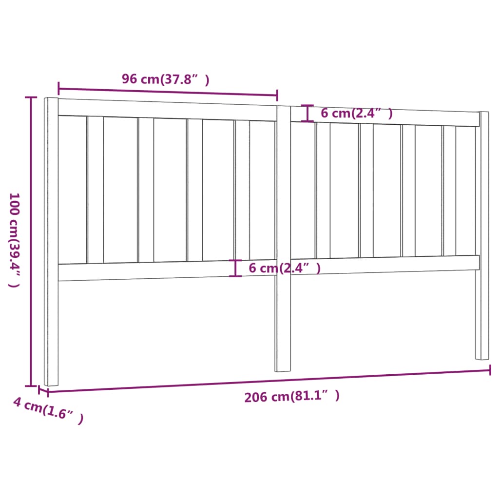 Bed Headboard Honey Brown 206x4x100 cm Solid Wood Pine