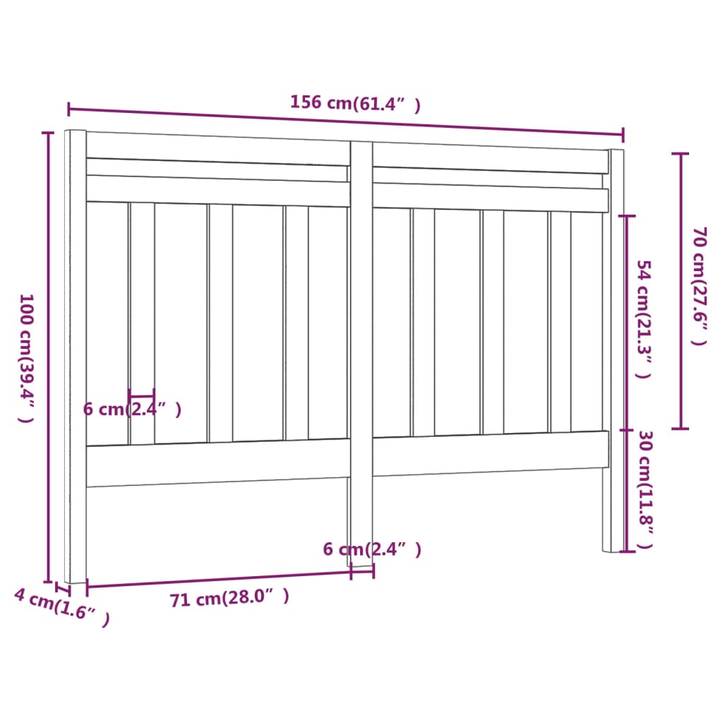 Bed Headboard White 156x4x100 cm Solid Wood Pine