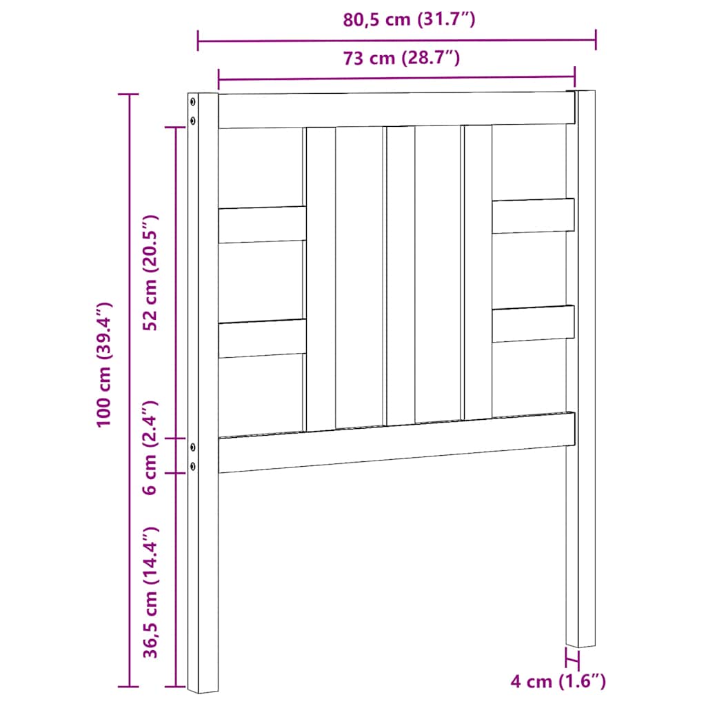 Bed Headboard Black 81x4x100 cm Solid Wood Pine
