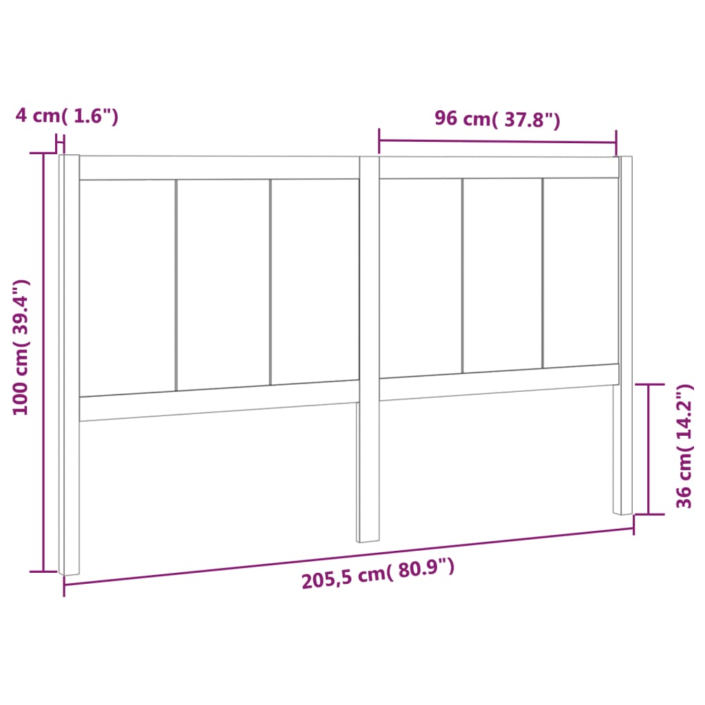 Bed Headboard Honey Brown 205.5x4x100 cm Solid Pine Wood