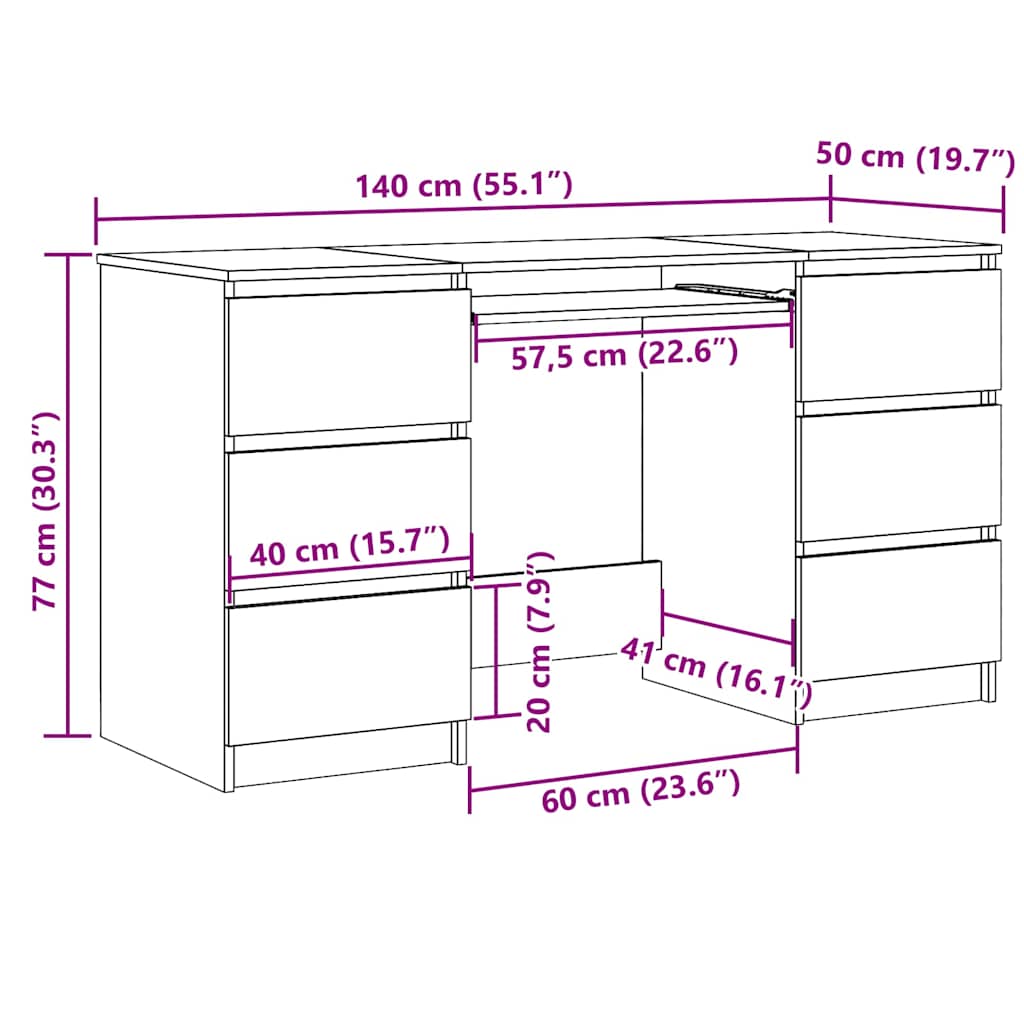 815438 vidaXL Writing Desk Smoked Oak 140x50x77 cm Engineered Wood
