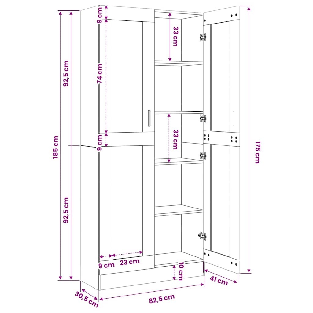 Vitrine Cabinet Smoked Oak 82,5x30,5x185 cm Engineered Wood