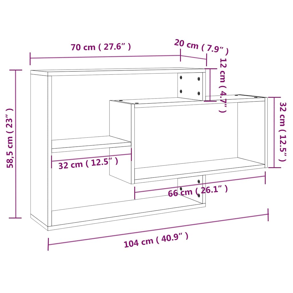 815288 vidaXL Wall Shelf Smoked Oak 104x20x58,5 cm Engineered Wood