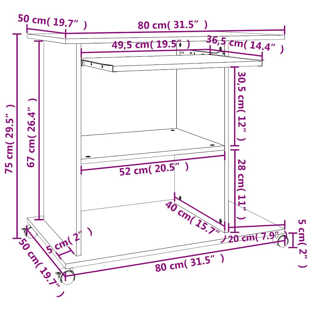 815543 vidaXL Computer Desk Smoked Oak 80x50x75 cm Engineered Wood