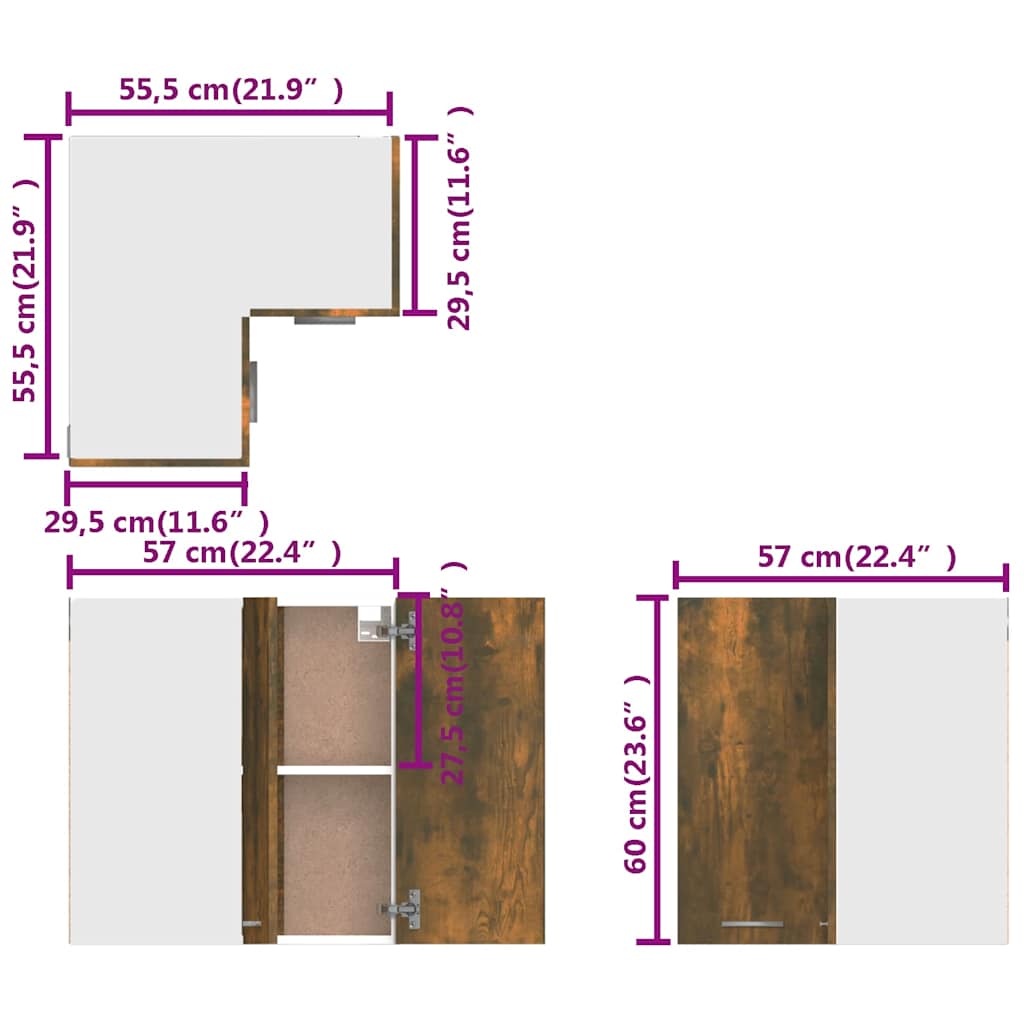 Hanging Corner Cabinet "Lyon" Smoked Oak 57x57x60 cm Engineered Wood