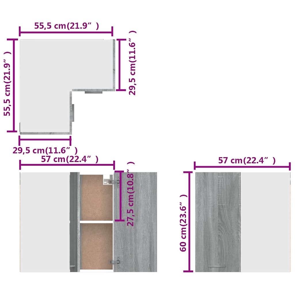 Hanging Corner Cabinet "Lyon" Grey Sonoma 57x57x60 cm Engineered Wood
