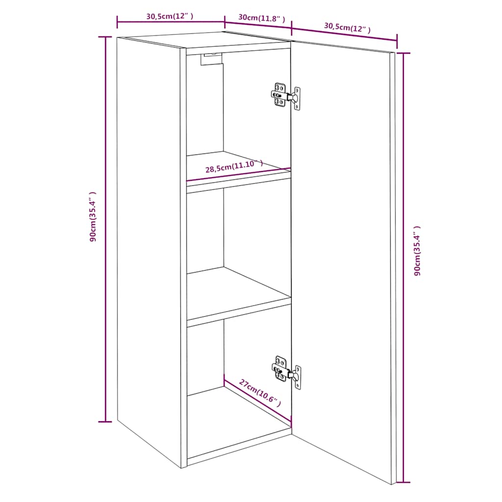 TV Cabinets 2 pcs Grey Sonoma 30.5x30x90 cm Engineered Wood