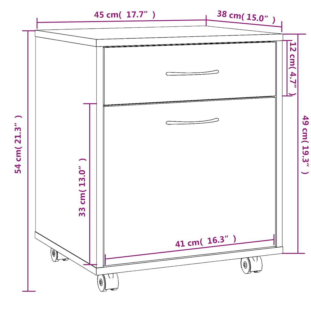 Rolling Cabinet Grey Sonoma 45x38x54 cm Engineered Wood